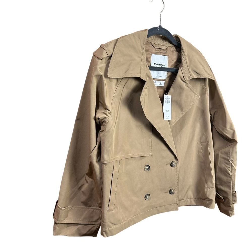 NWT Abercrombie and Fitch Relaxed Short Trench Coat In Caramel Size S - Picture 3 of 9
